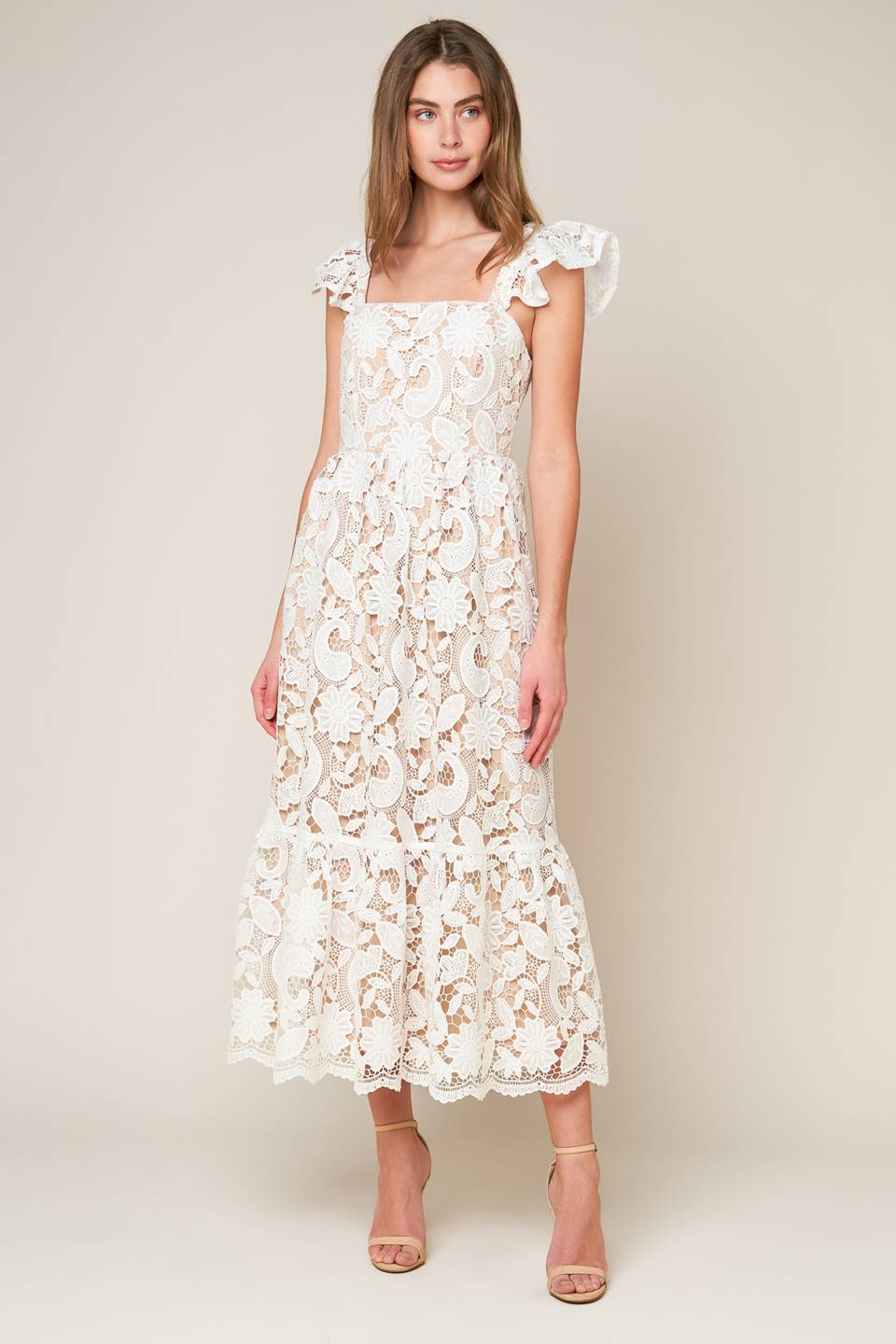 STILL THINKING LACE MIDI DRESS Flying Tomato
